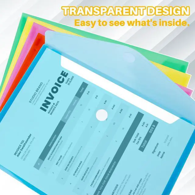 Alt view image 5 of 7 - Plastic Envelopes with Closure- 5 Pack Reusable Poly File Folders | Waterproof Plastic Envelopes for Documents, A4 Letter Size, 5 Bright Colors for School Office Home Photo Puzzles Organization