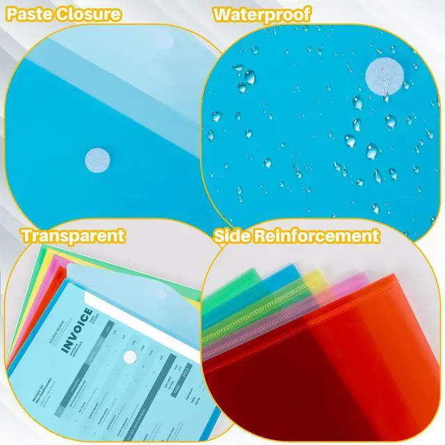 Alt view image 7 of 7 - Plastic Envelopes with Closure- 5 Pack Reusable Poly File Folders | Waterproof Plastic Envelopes for Documents, A4 Letter Size, 5 Bright Colors for School Office Home Photo Puzzles Organization