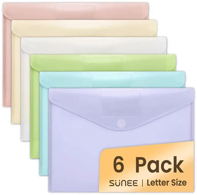 Main image of 6 Pack Plastic Envelopes, Folders for Document for A4 Letter Size, Poly File Folders with Label Pockets for School Home Office Organizer Work Supplies, 6 Colors