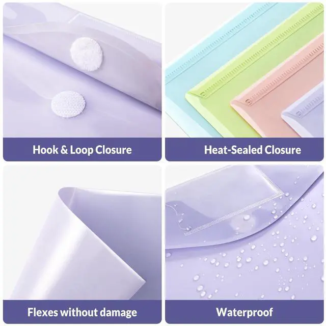 Alt view image 2 of 7 - 6 Pack Plastic Envelopes, Folders for Document for A4 Letter Size, Poly File Folders with Label Pockets for School Home Office Organizer Work Supplies, 6 Colors