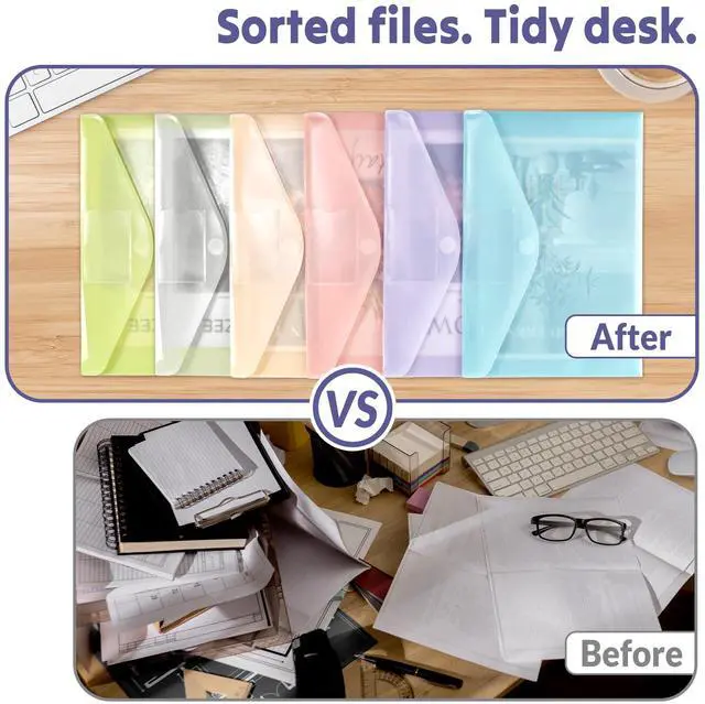 Alt view image 6 of 7 - 6 Pack Plastic Envelopes, Folders for Document for A4 Letter Size, Poly File Folders with Label Pockets for School Home Office Organizer Work Supplies, 6 Colors
