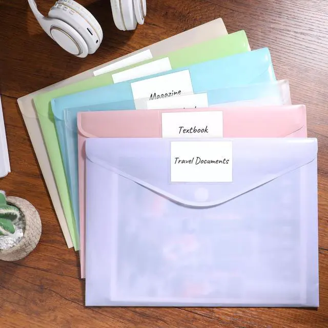 Alt view image 7 of 7 - 6 Pack Plastic Envelopes, Folders for Document for A4 Letter Size, Poly File Folders with Label Pockets for School Home Office Organizer Work Supplies, 6 Colors