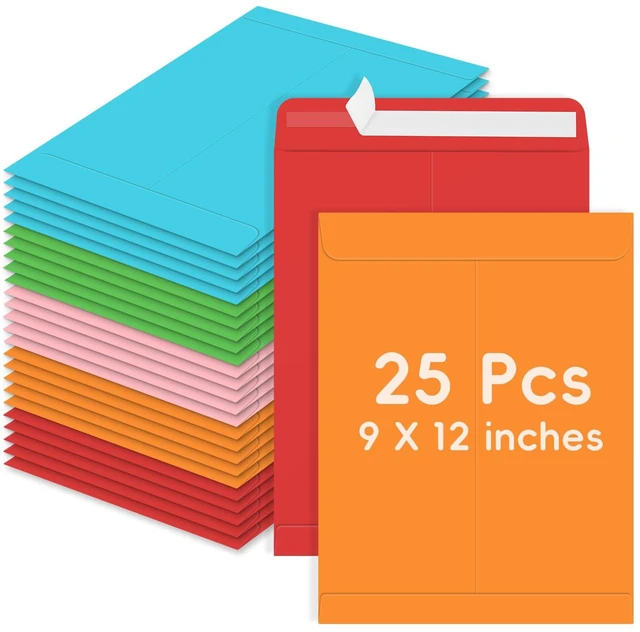Main image of 25 Pack Colored Mailing Envelopes, 9 x12 Inches Self-Seal Manilla Envelopes | Colorful Manilla Envelopes for Mailing, Organize, storage, Home, Office Business