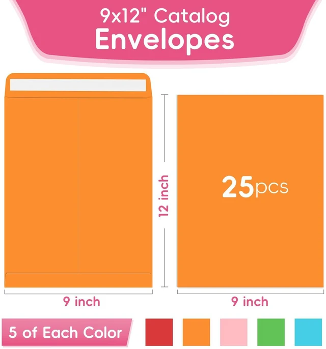 Alt view image 2 of 7 - 25 Pack Colored Mailing Envelopes, 9 x12 Inches Self-Seal Manilla Envelopes | Colorful Manilla Envelopes for Mailing, Organize, storage, Home, Office Business