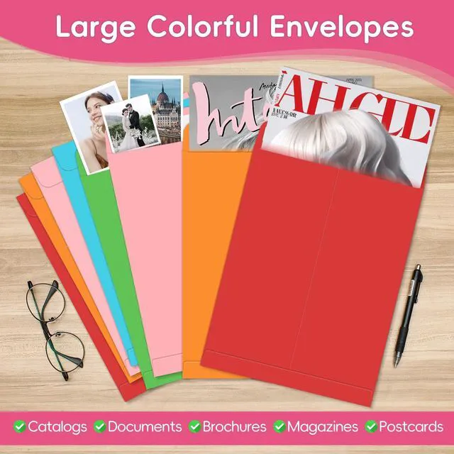 Alt view image 7 of 7 - 25 Pack Colored Mailing Envelopes, 9 x12 Inches Self-Seal Manilla Envelopes | Colorful Manilla Envelopes for Mailing, Organize, storage, Home, Office Business