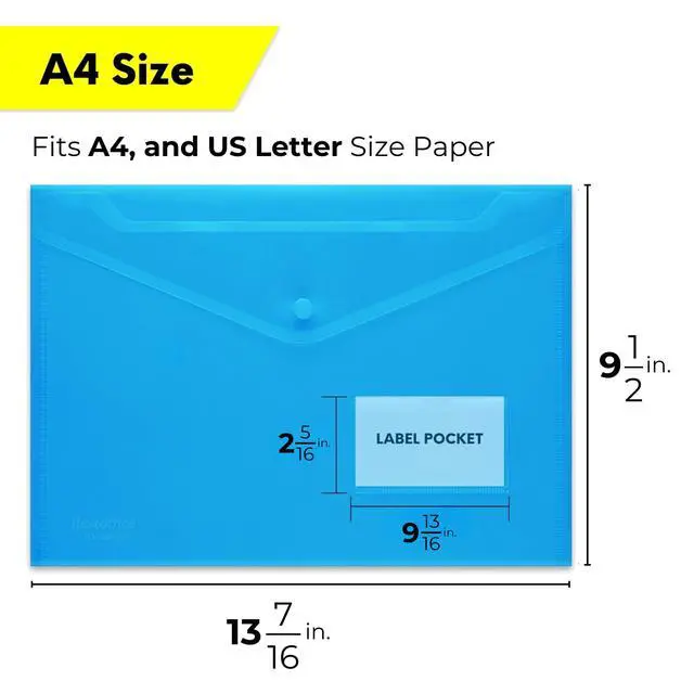 Alt view image 2 of 7 - 20 Pack Plastic Envelopes with Snap Closure & Label Pocket, 5 Colors, Reusable Poly Envelopes Waterproof for A4, US Letter Size, Important Document