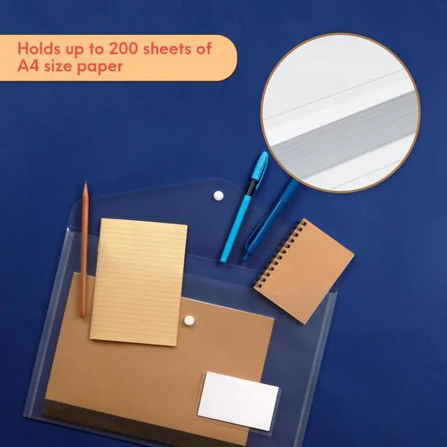 Alt view image 5 of 7 - 20 Pack Plastic Envelopes with Snap Closure & Label Pocket, 5 Colors, Reusable Poly Envelopes Waterproof for A4, US Letter Size, Important Document