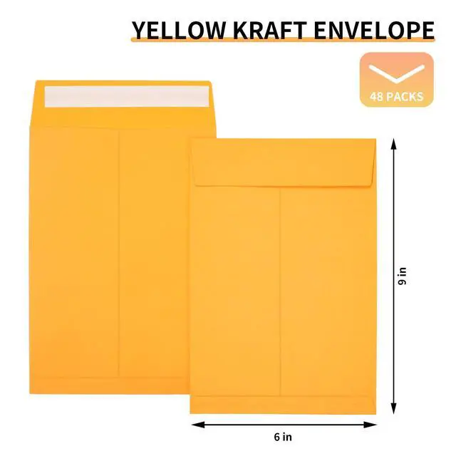 Alt view image 2 of 7 - 6x9 Envelopes Self Seal, Yellow Envelopes 6x9 Printable, Catalog Mailing Envelopes 6 x 9 Tear Resistant, Kraft Envelope for Mailing Letters, Documents, Photos, Invitation Cards