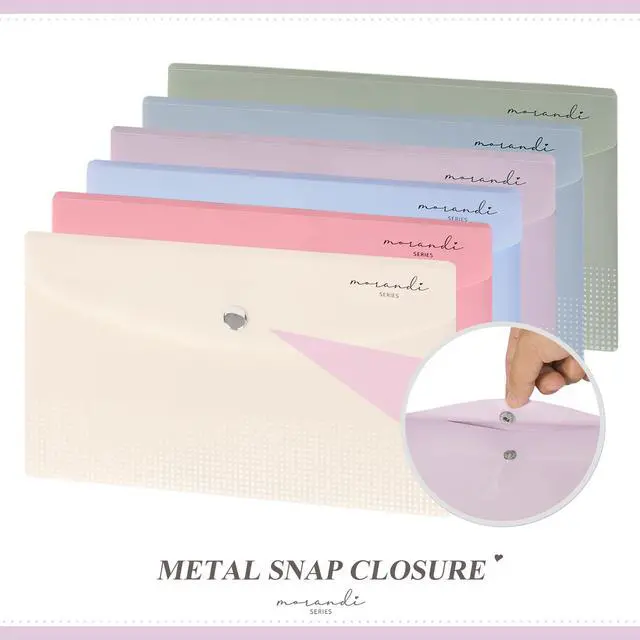 Alt view image 3 of 7 - 9x5 Plastic Budget Envelopes for Cash System, Pastel Colors, 6 Pack | Bill Bags, Small Size, Receipt Holder, Soft Colors, Metal Snap Button Closure