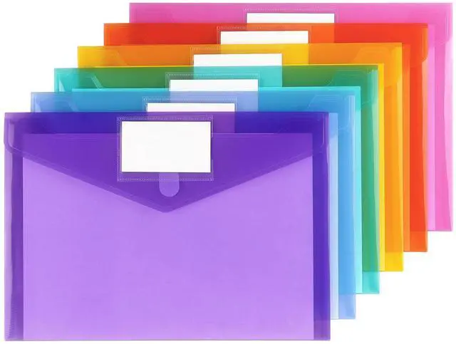 Alt view image 2 of 7 - 6 Pack Plastic Envelopes, Clear Document Folders, A4 Size | Clear Document Plastic File Folders Organization with Hook & Loop Closure