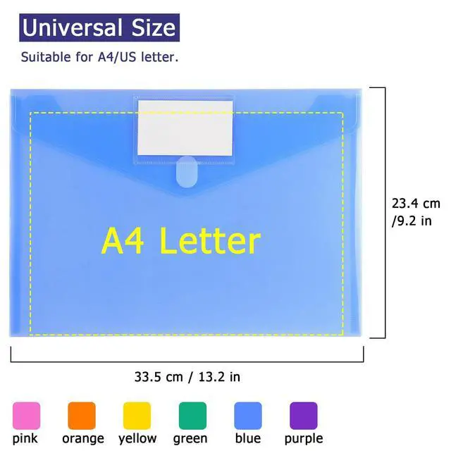 Alt view image 3 of 7 - 6 Pack Plastic Envelopes, Clear Document Folders, A4 Size | Clear Document Plastic File Folders Organization with Hook & Loop Closure