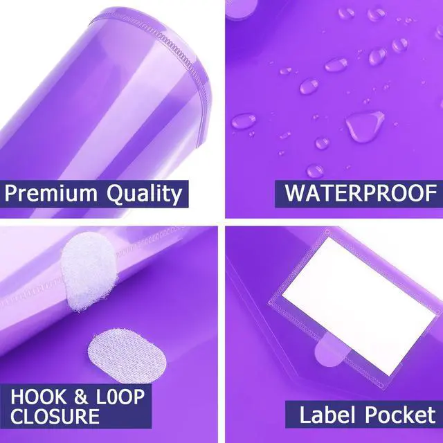 Alt view image 4 of 7 - 6 Pack Plastic Envelopes, Clear Document Folders, A4 Size | Clear Document Plastic File Folders Organization with Hook & Loop Closure