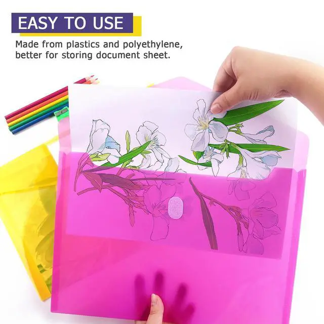 Alt view image 5 of 7 - 6 Pack Plastic Envelopes, Clear Document Folders, A4 Size | Clear Document Plastic File Folders Organization with Hook & Loop Closure