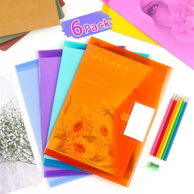 Alt view image 6 of 7 - 6 Pack Plastic Envelopes, Clear Document Folders, A4 Size | Clear Document Plastic File Folders Organization with Hook & Loop Closure