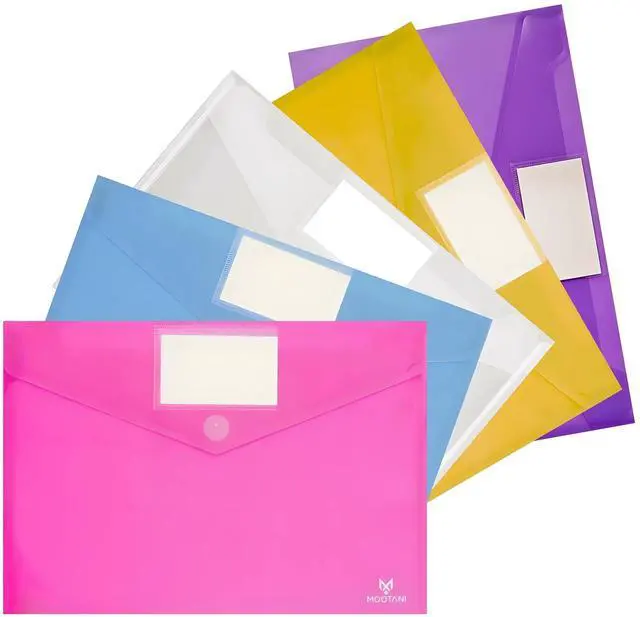 Main image of 5 Pack Plastic Envelopes, Poly Document Holder - A4/US Letter Size | Clear Plastic Envelopes, Durable & Waterproof, Secure Closure, Reusable, Large Capacity, Versatile Organization
