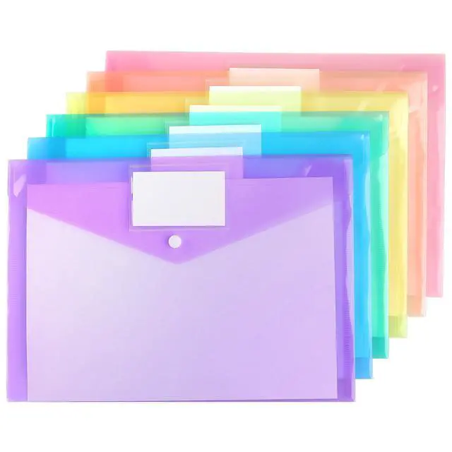 Alt view image 2 of 7 - 6 Pack Plastic Envelopes File Folders, Snap Button, A4 | with Label Pocket, Folder for Documents Letter A4 Size for Teacher School Office Supplies Organization Storage