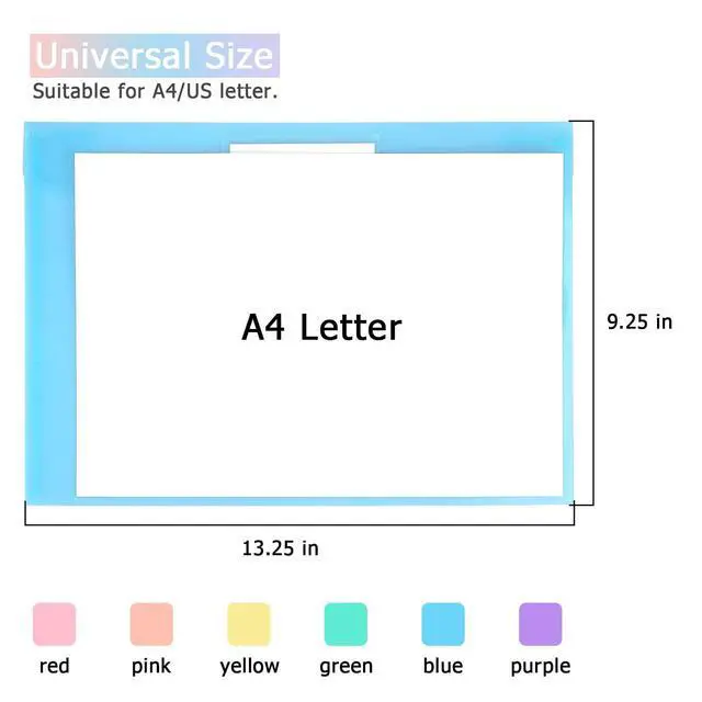 Alt view image 3 of 7 - 6 Pack Plastic Envelopes File Folders, Snap Button, A4 | with Label Pocket, Folder for Documents Letter A4 Size for Teacher School Office Supplies Organization Storage