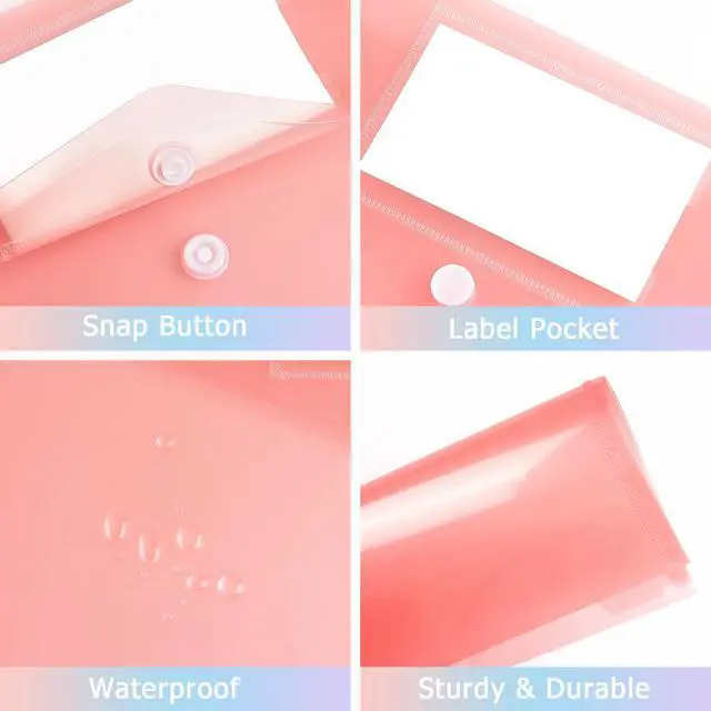 Alt view image 4 of 7 - 6 Pack Plastic Envelopes File Folders, Snap Button, A4 | with Label Pocket, Folder for Documents Letter A4 Size for Teacher School Office Supplies Organization Storage