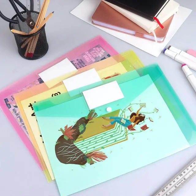 Alt view image 7 of 7 - 6 Pack Plastic Envelopes File Folders, Snap Button, A4 | with Label Pocket, Folder for Documents Letter A4 Size for Teacher School Office Supplies Organization Storage