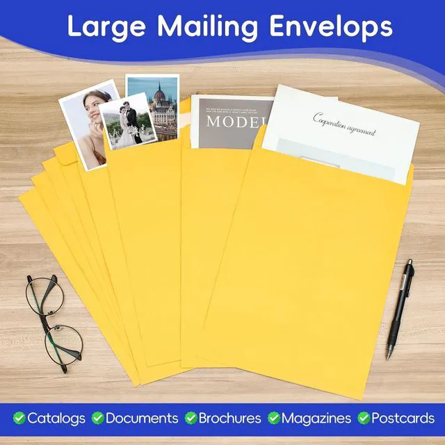 Alt view image 7 of 7 - 25 Pack 9 x 12 Catalog Mailing Envelopes, Self-Seal Brown Manilla Envelopes | Envelopes Letter Size for Mailing, Organize, storage, Home, Office Business