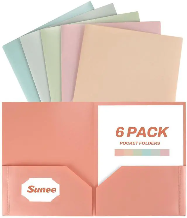 Main image of Folders with Pockets (6 Pack, Vintage Colors), Plastic Folders with Pocket, Poly Folder for Documents Letter Size, 2 Pocket Folder for Kids, Home, School, Office
