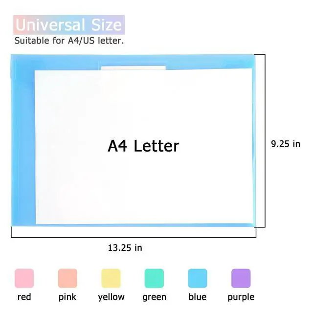 Alt view image 3 of 7 - 6 PCS File Folders Clear Poly Plastic Envelopes, A4, Multicolors | Hook and Loop with Label Pocket, Folder for Documents Letter A4 Size Teacher School Office Supplies Organization Storage