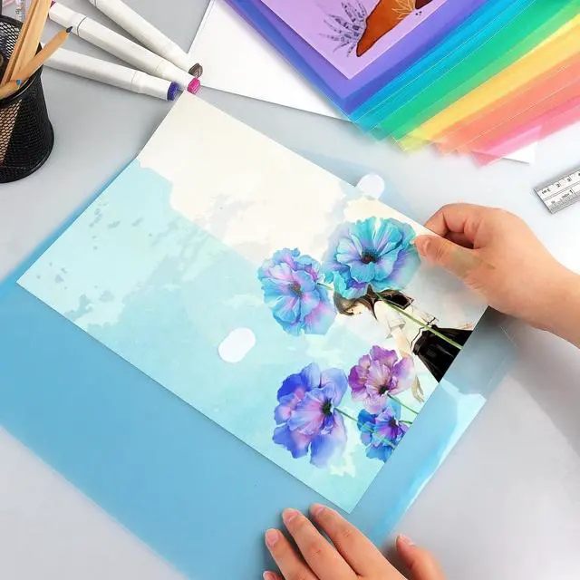 Alt view image 6 of 7 - 6 PCS File Folders Clear Poly Plastic Envelopes, A4, Multicolors | Hook and Loop with Label Pocket, Folder for Documents Letter A4 Size Teacher School Office Supplies Organization Storage
