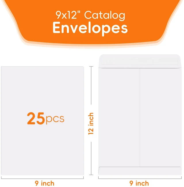 Alt view image 2 of 7 - 25 Pack Catalog Mailing Envelopes, 9 x12 Inches Self-Seal Manilla Envelopes | 9 x 12 Envelopes for Mailing, Organize, storage, Home, Office Business