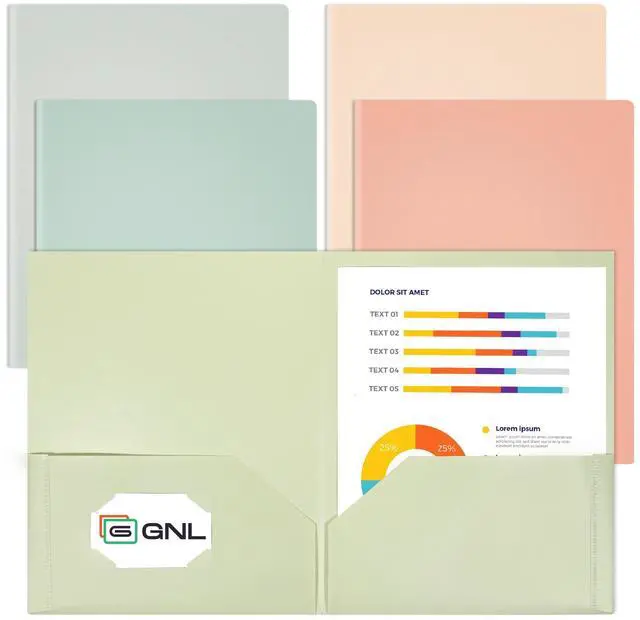 Main image of Plastic Folders with Pockets, Pack of 5, Muted Pastel Colors, Heavy Duty 2 Pocket File Folders Letter Size, Pocket Folders for School, Home, and Office