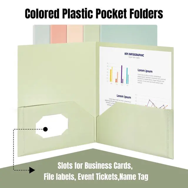 Alt view image 5 of 7 - Plastic Folders with Pockets, Pack of 5, Muted Pastel Colors, Heavy Duty 2 Pocket File Folders Letter Size, Pocket Folders for School, Home, and Office