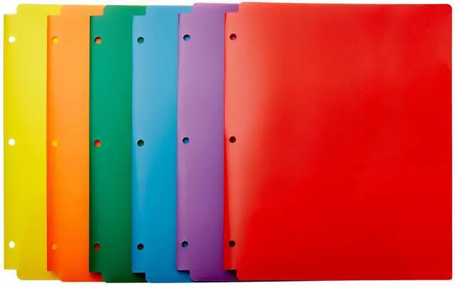 Main image of Plastic 3-Hole Punch File Folders with 2 Pockets for Documents, Letter Size 8.5 x 11 inches, Assorted Colors, Pack of 6