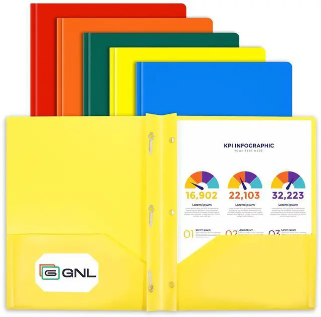Main image of Plastic Folders with Pockets and Prong, Pack of 5, Colored Heavy Duty 2 Pocket File Folders Letter Size, Folders with Prongs for School, Home, and Office