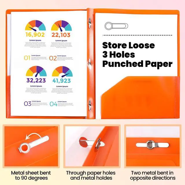 Alt view image 3 of 7 - Plastic Folders with Pockets and Prong, Pack of 5, Colored Heavy Duty 2 Pocket File Folders Letter Size, Folders with Prongs for School, Home, and Office