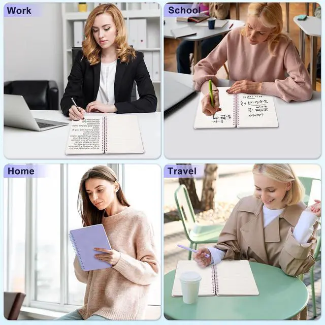 Alt view image 7 of 7 - Lined Spiral Notebook for Women, A5 College Ruled Leather Spiral Journals | 160 Pages Small Journaling Notebooks, 5.7"x11" Note Book for Writing, Work, School, Men, Hardcover Leather Journals, Purple