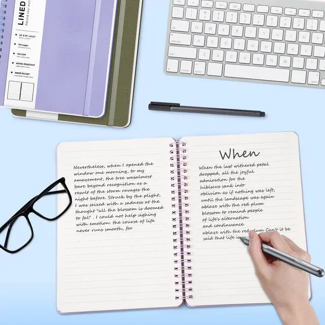 Alt view image 3 of 7 - Lined Spiral Notebook for Women, A5 College Ruled Leather Spiral Journals | 160 Pages Small Journaling Notebooks, 5.7"x11" Note Book for Writing, Work, School, Men, Hardcover Leather Journals, Purple