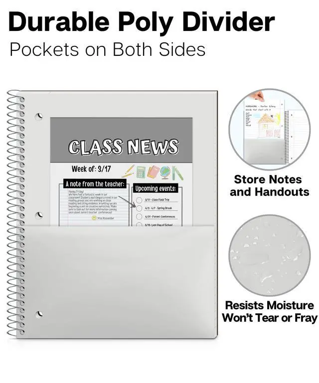 Alt view image 5 of 7 - 1-Subject Notebook 8x10.5, Wide Ruled, 200 Pages, Black | 100 Sheets (200 Pages), Wide Ruled Paper, Divider with Pockets, 3-Hole Punched & Perforated Pages