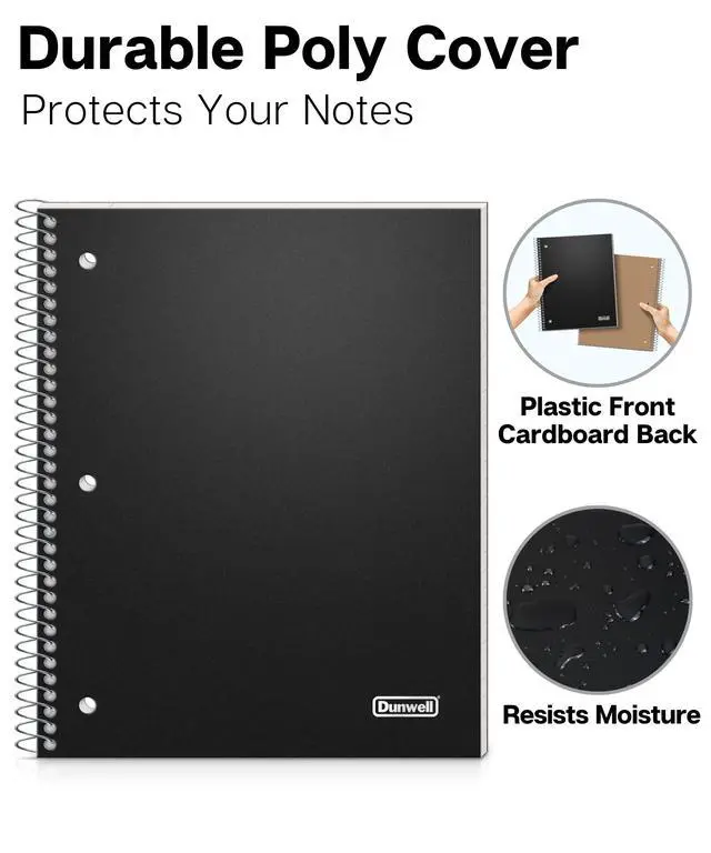 Alt view image 4 of 7 - 1-Subject Notebook 8x10.5, Wide Ruled, 200 Pages, Black | 100 Sheets (200 Pages), Wide Ruled Paper, Divider with Pockets, 3-Hole Punched & Perforated Pages
