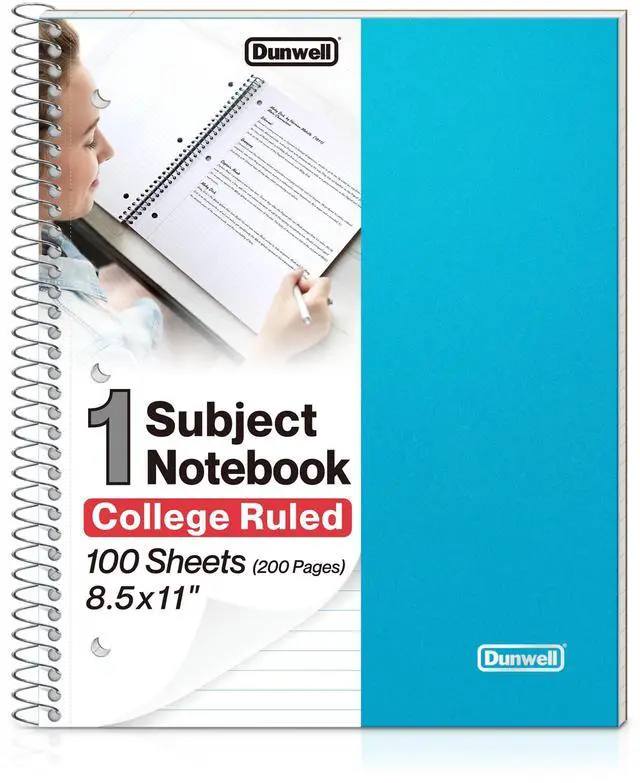 Main image of 1-Subject College Ruled Spiral Notebook 8.5x11, 100 Sheets, Blue | Plastic Cover, Pocket Divider, 3-Hole Punched, Perforated Pages, Fits 8.5x11 Paper