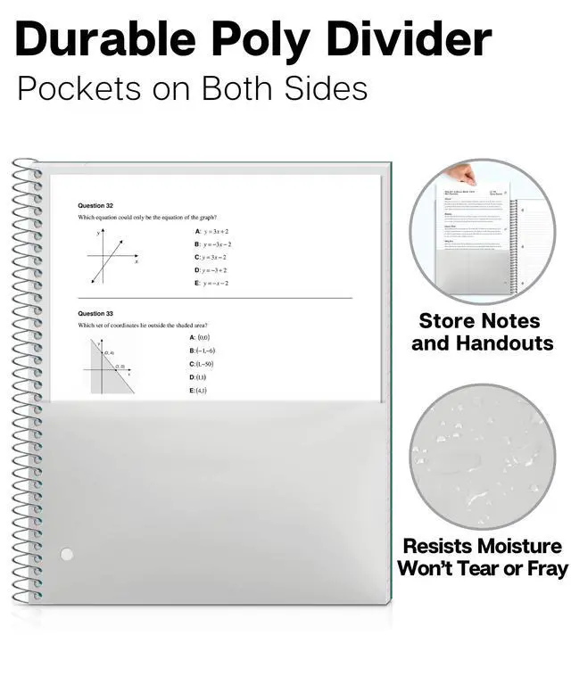Alt view image 5 of 7 - 1-Subject College Ruled Spiral Notebook 8.5x11, 100 Sheets, Blue | Plastic Cover, Pocket Divider, 3-Hole Punched, Perforated Pages, Fits 8.5x11 Paper