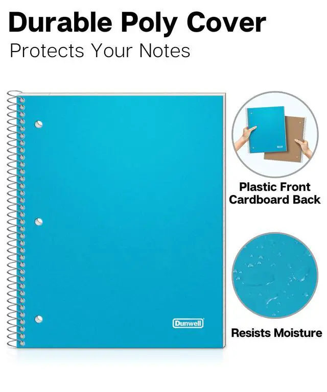Alt view image 4 of 7 - 1-Subject College Ruled Spiral Notebook 8.5x11, 100 Sheets, Blue | Plastic Cover, Pocket Divider, 3-Hole Punched, Perforated Pages, Fits 8.5x11 Paper