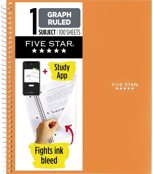 Main image of Spiral Notebook + Study App, 1 Subject, Graph Ruled Paper, 8-1/2" x 11", 100 Sheets, Fights Ink Bleed, Water Resistant Cover, Sedona Orange (620000CD1)
