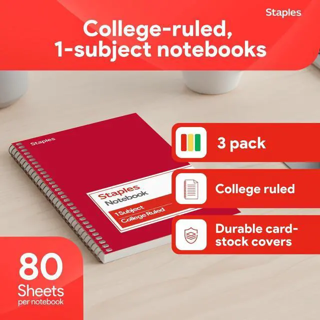 Alt view image 2 of 6 - 1-Subject Spiral Notebook, College Ruled, 80 Sheets, 3-Pk | Assorted colors for school, office, and everyday note-taking needs.