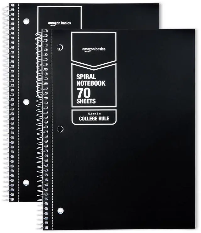 Main image of College Ruled Spiral Notebook, For Work and School, 70 Sheets, 8" x 10.5", Black, 2 pack