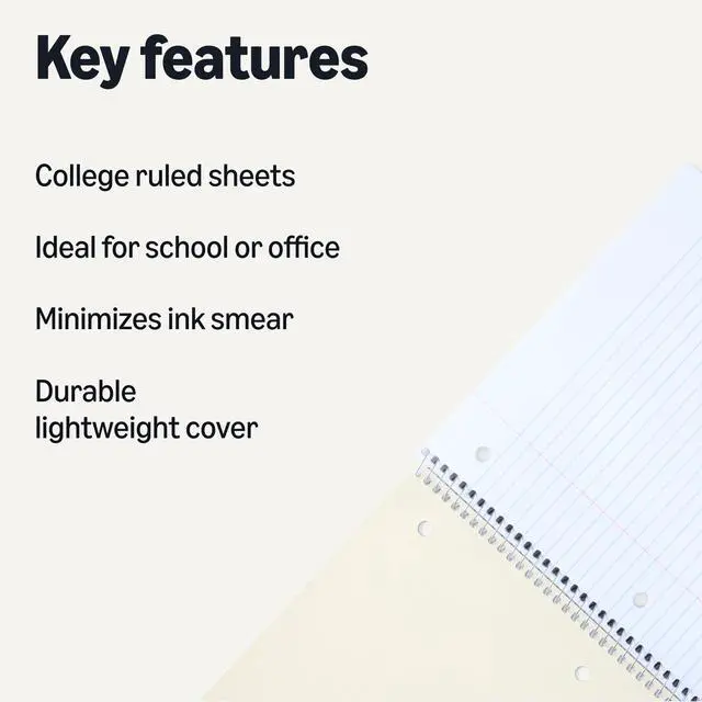 Alt view image 2 of 5 - College Ruled Spiral Notebook, For Work and School, 70 Sheets, 8" x 10.5", Black, 2 pack