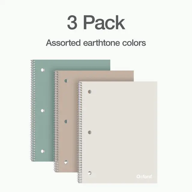 Alt view image 7 of 7 - Spiral Notebooks, 3 Pack, College Ruled, 70 Sheets, Earthtone Covers | 3 hole punched to fit any binder. Perforated sheets tear out easily. Color coded covers. One notebook per subject.