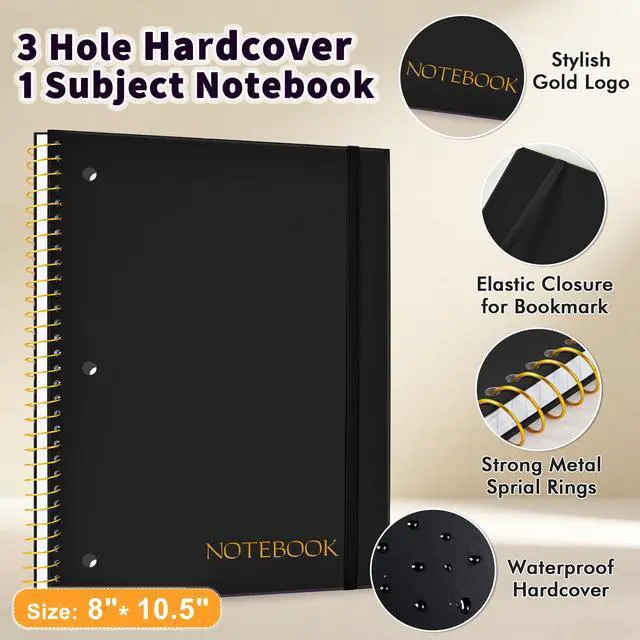 Alt view image 3 of 7 - Spiral Notebook Graph Ruled Paper 8" x 10 1/2", 1 Subject Spiral Grid Notebook 3-Hole Punched Perforated Page Ideal for School, Office, Writing, 95 Sheets Lined Journaling Graphing Notebook, Black