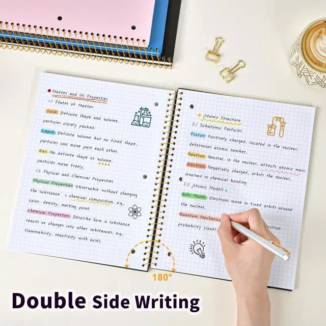 Alt view image 7 of 7 - Spiral Notebook Graph Ruled Paper 8" x 10 1/2", 1 Subject Spiral Grid Notebook 3-Hole Punched Perforated Page Ideal for School, Office, Writing, 95 Sheets Lined Journaling Graphing Notebook, Black
