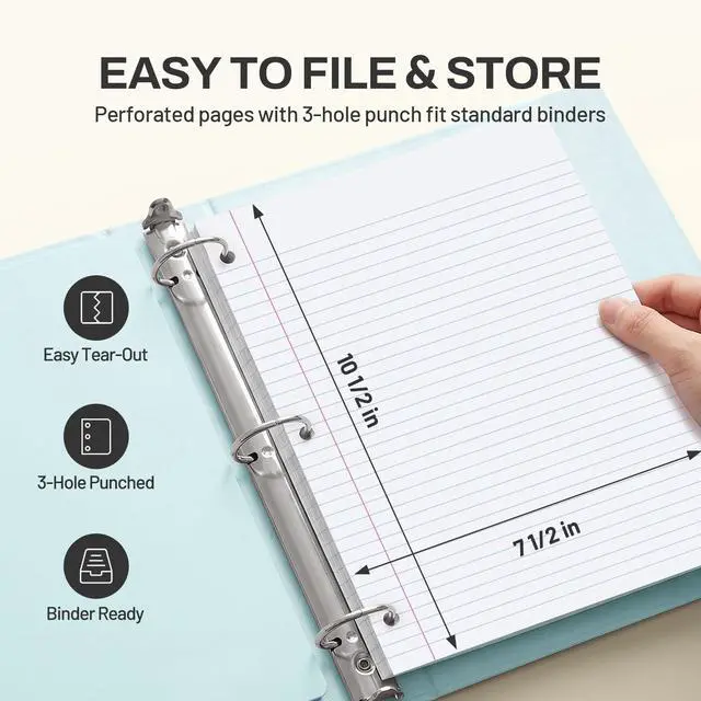 Alt view image 5 of 7 - Spiral Notebook, 1-Subject, College Ruled Paper, 8" x 10-1/2", 100 Sheets per Notebook, 3-Hole Punched Paper, Water Resistant Cover, Double-sided Pockets, Spiral Lined Notebooks for Work, Black