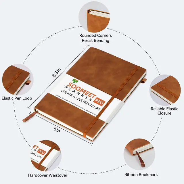 Alt view image 2 of 7 - Lined Journal Notebook, 200 Pages, Leather Hardcover Notebooks, A5 College Ruled Thick Classic with Pen Loop Notebook Journals for Writing, for Women Men Office School, 5.75'' X 8.38'', Brown