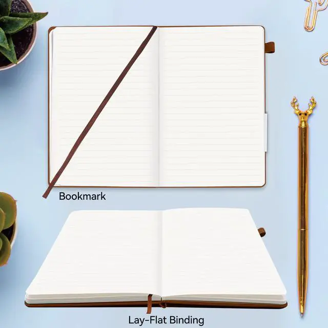 Alt view image 5 of 7 - Lined Journal Notebook, 200 Pages, Leather Hardcover Notebooks, A5 College Ruled Thick Classic with Pen Loop Notebook Journals for Writing, for Women Men Office School, 5.75'' X 8.38'', Brown